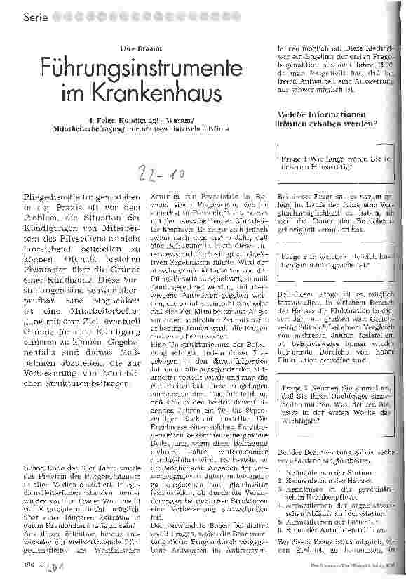 Vorschauseite 1: Führungsinstrumente im Krankenhaus 4. Folge: Kündigung! - Warum? Mitarbeiterbefragung in einer psychiatrischen Klinik