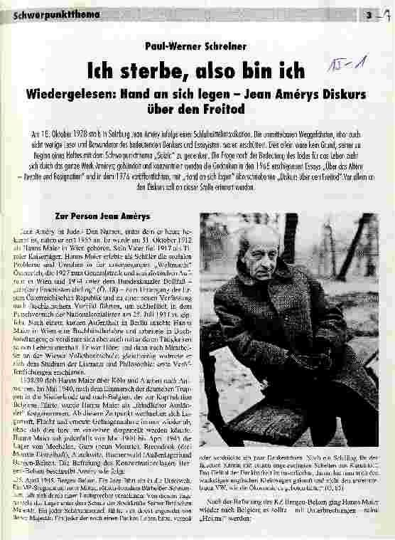 Vorschauseite 1: Ich sterbe, also bin ich Wiedergelesen:Hand an sich legen -Jean Amérys Diskurs üb.d.Freitod