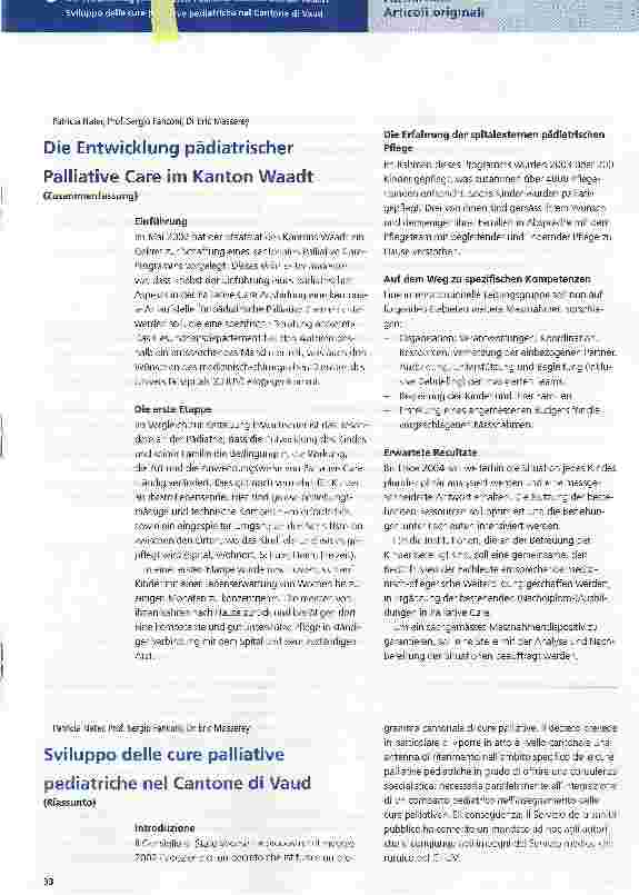 Vorschauseite 1: Die Entwicklung pädiatrischer Palliative Care im Kanton Waadt