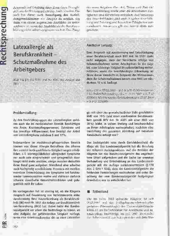 Vorschauseite 1: Latexallergie als Berufskrankheit -Schutzmaßnahme des Arbeitgebers