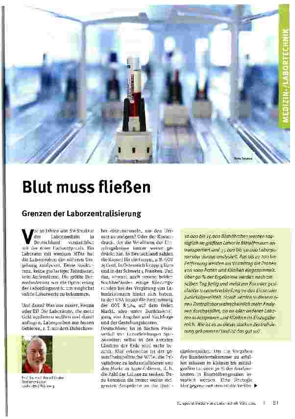 Vorschauseite 1: Blut muss fließenGrenzen der Laborzentralisierung