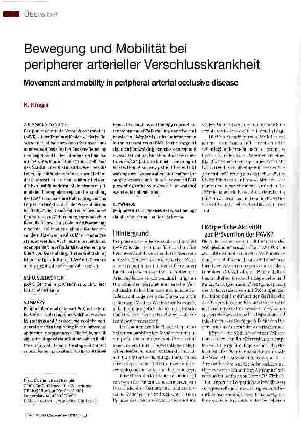 Vorschauseite 1: Bewegung und Mobilität bei peripherer arterieller Verschlusskrankheit