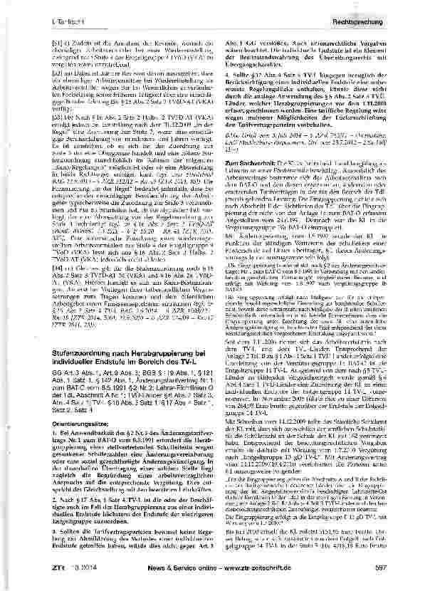 Vorschauseite 1: Stufenzuordnung nach Herabgruppierung bei individueller Endstufe im Bereich des TV-L