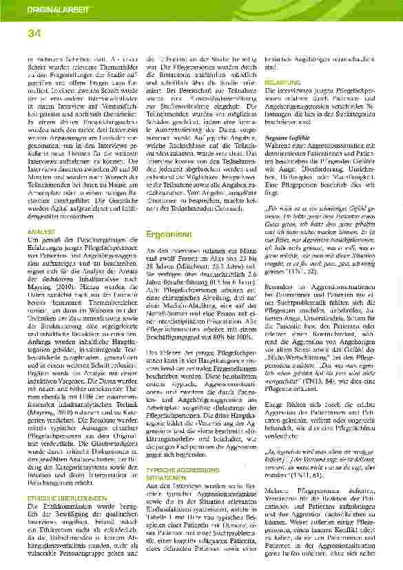 Vorschauseite 3: Aggressionserlebnisse junger Pflegefach-personen im Akutspital: Eine qualitative Situati-onsanalyse