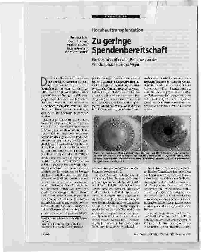 Vorschauseite 1: HornhauttransplantationZu geringe Spendenbereitschaft