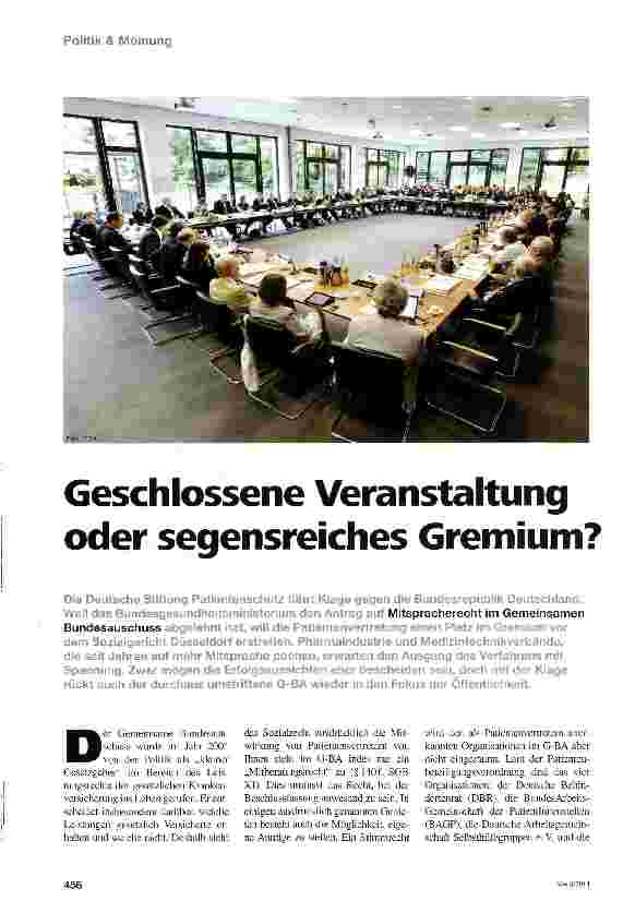 Vorschauseite 1: Geschlossene Veranstaltung oder segensreiches Gremium?