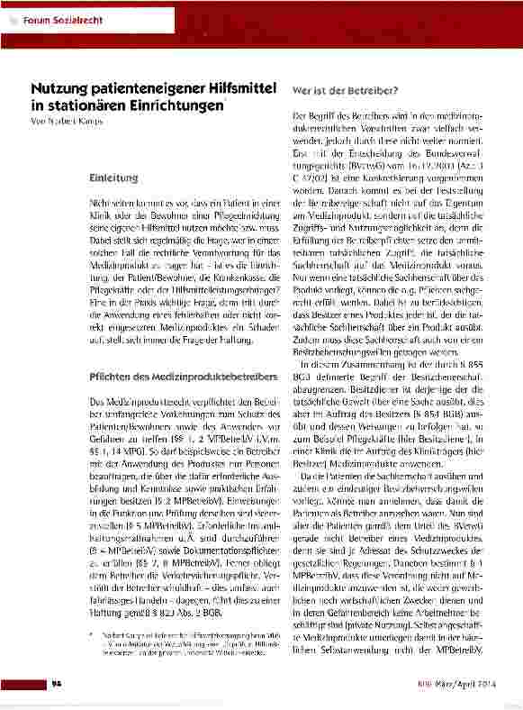 Vorschauseite 1: Nutzung patienteneigener Hilfsmittel in stationären Einrichtungen