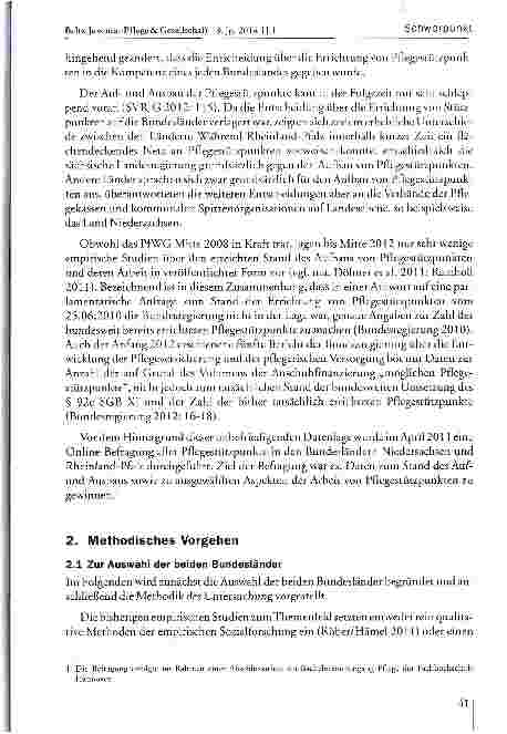 Vorschauseite 2: Der Stand des Aufbaus von Pflegestützpunkten in Rheinland-Pfalz und Niedersachsen im Jahr 2011