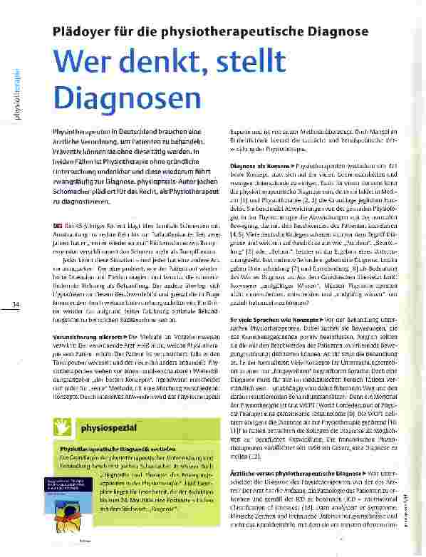 Vorschauseite 1: Plädoyer für die physiotherapeutische DiagnoseWer denkt, stellt Diagnosen