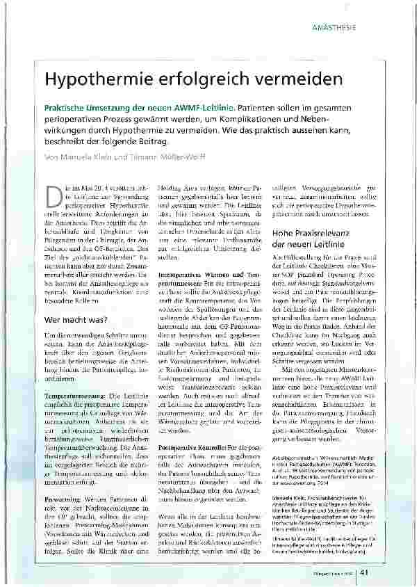 Vorschauseite 1: Hypothermie erfolgreich vermeiden