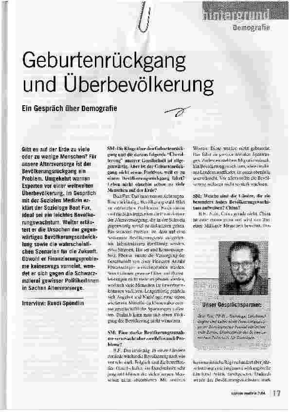 Vorschauseite 1: Geburtenrückgan und ÜberbevölkerunEin Gespräch über Demografie