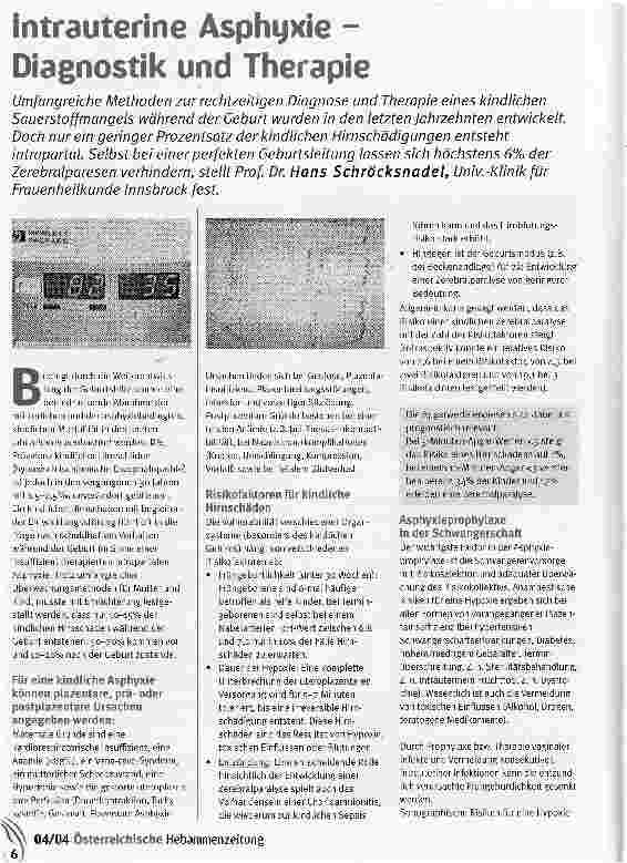 Vorschauseite 1: Intrauterine Asphyxie -Diagnostik und Therapie