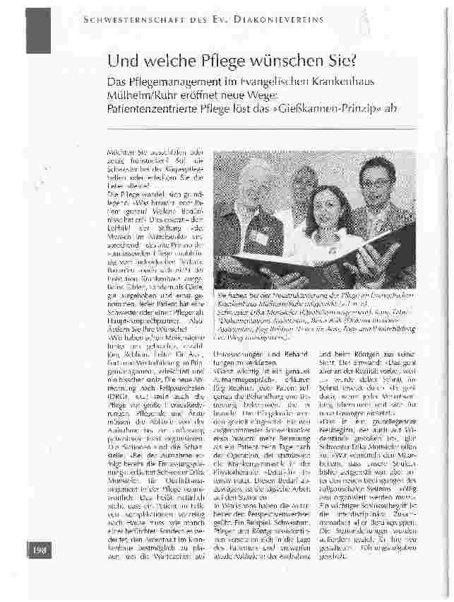 Vorschauseite 1: Und welche Pflege wünschen Sie?Das Pflegemanagement im Evangelischen KrankenhausMülheim/Ruhr eröffnet neue Wege:Patientenzentrierte Pflege löst das Gießkannen-Prinzip ab