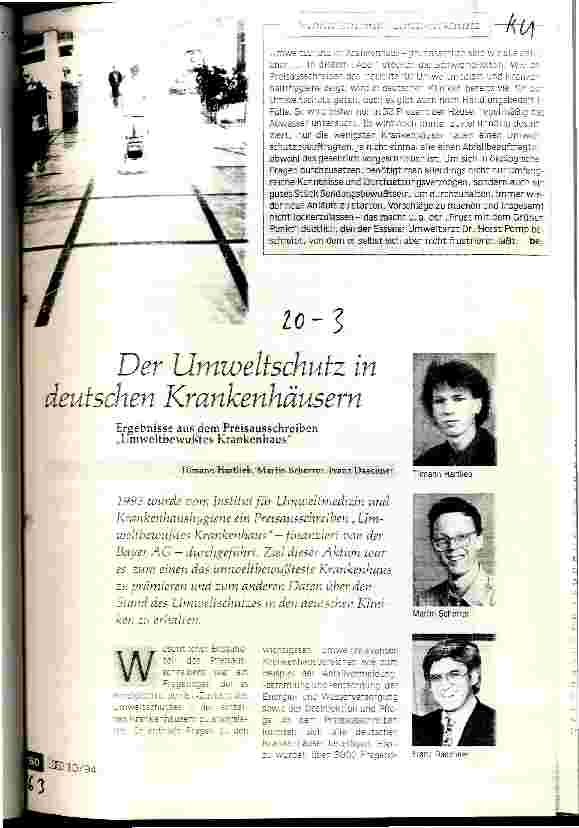 Vorschauseite 1: Der Umweltschutz in deutschen Krankenhäusern Ergebnisse aus dem Preisausschreiben Umweltbewußtes Krankenhaus