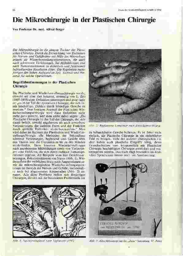 Vorschauseite 1: Die Mikrochirurgie in der Plastischen Chirurgie