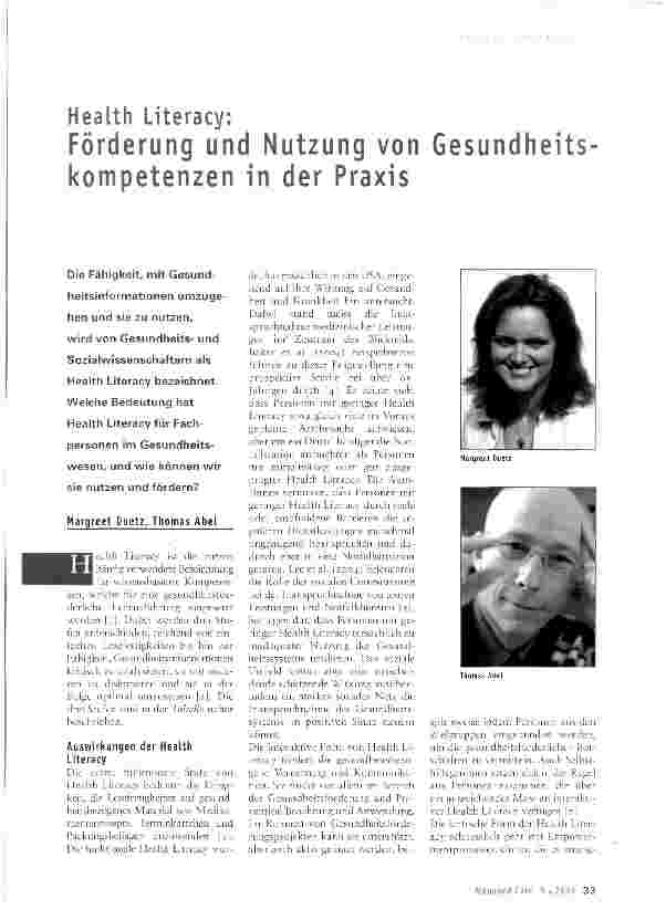 Vorschauseite 1: Health Literacy: Förderung und Nutzung von Gesundheits kompetenzen in der Praxis