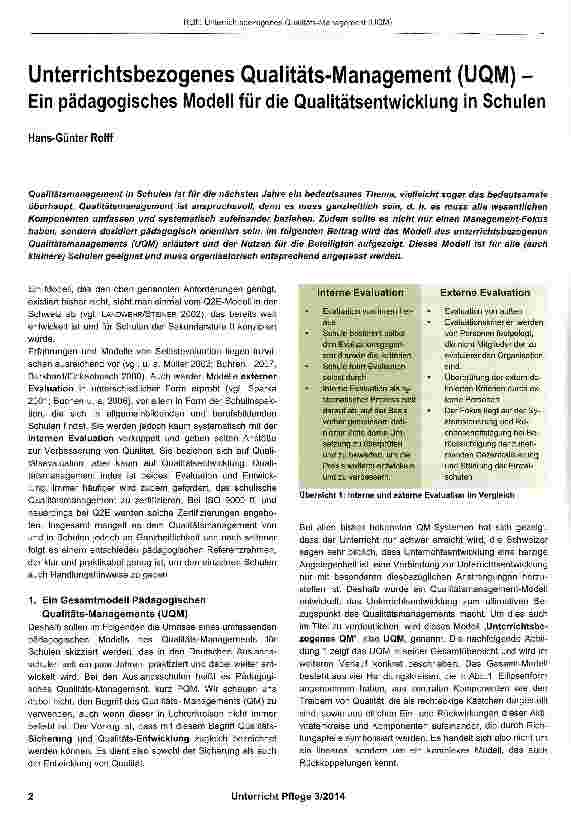 Vorschauseite 1: Unterrichtsbezogenes Qualitäts-Management (UQM) - Ein pädagogisches Modell für die Qualitätsentwicklung in Schulen