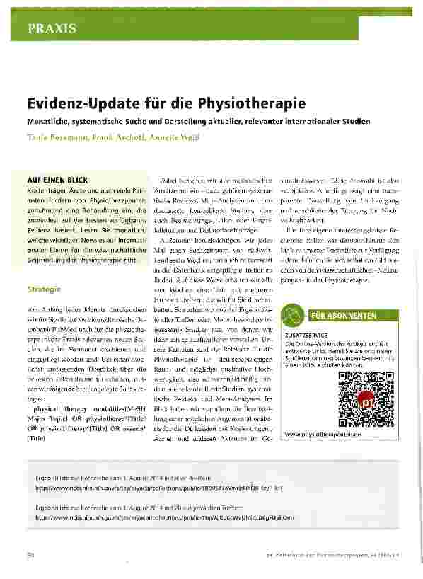 Vorschauseite 1: Evidenz-Update für die Physiotherapie