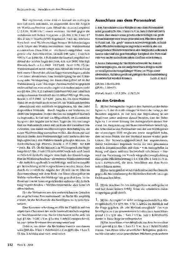 Vorschauseite 1: Ausschluss aus dem Personalrat