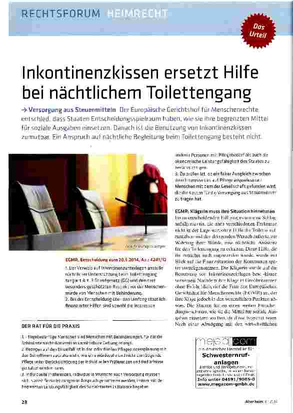 Vorschauseite 1: Inkontinenzkissen ersetzt Hilfe bei nächtlichem Toilettengang