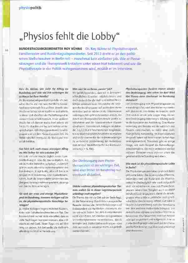 Vorschauseite 1: Physios fehlt die Lobby