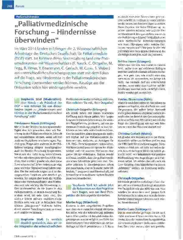 Vorschauseite 1: „Palliativmedizinische Forschung - Hindernisse überwinden