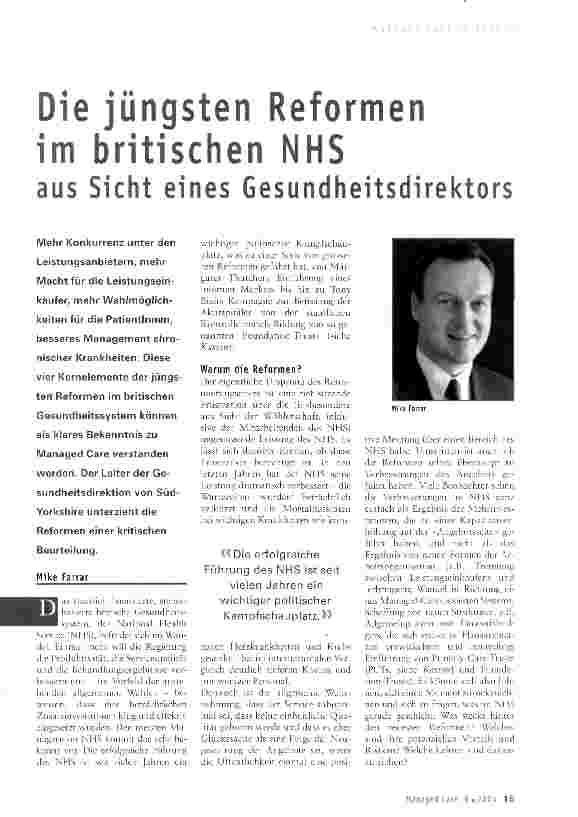 Vorschauseite 1: Die jüngsten Reformen im britischen NHS aus Sicht eines Gesundheitsdirektors