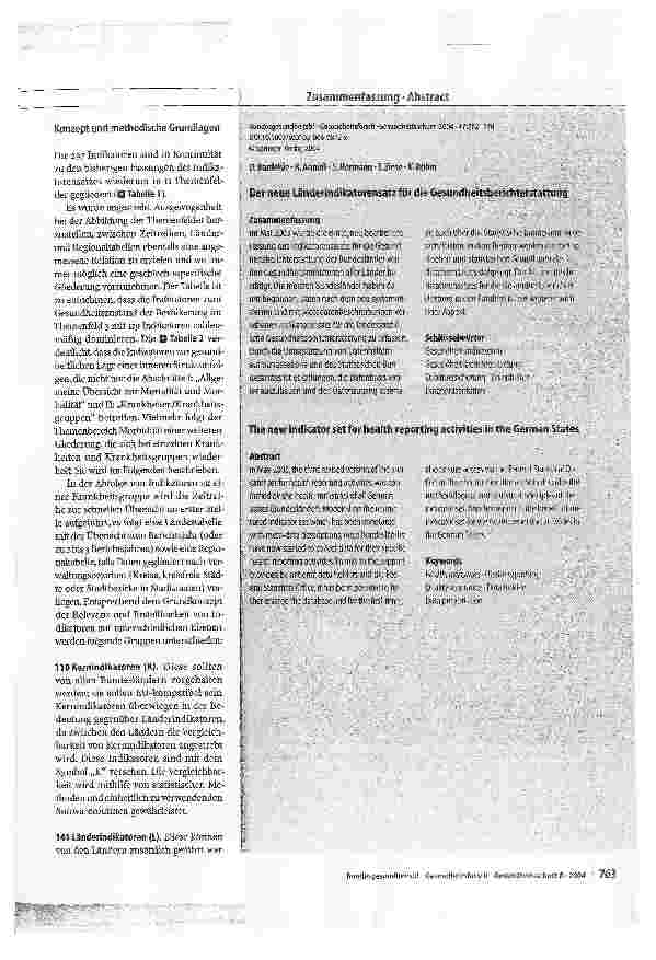 Vorschauseite 2: Der neue Länderindikatorensatz für die Gesundheitsberichterstattung