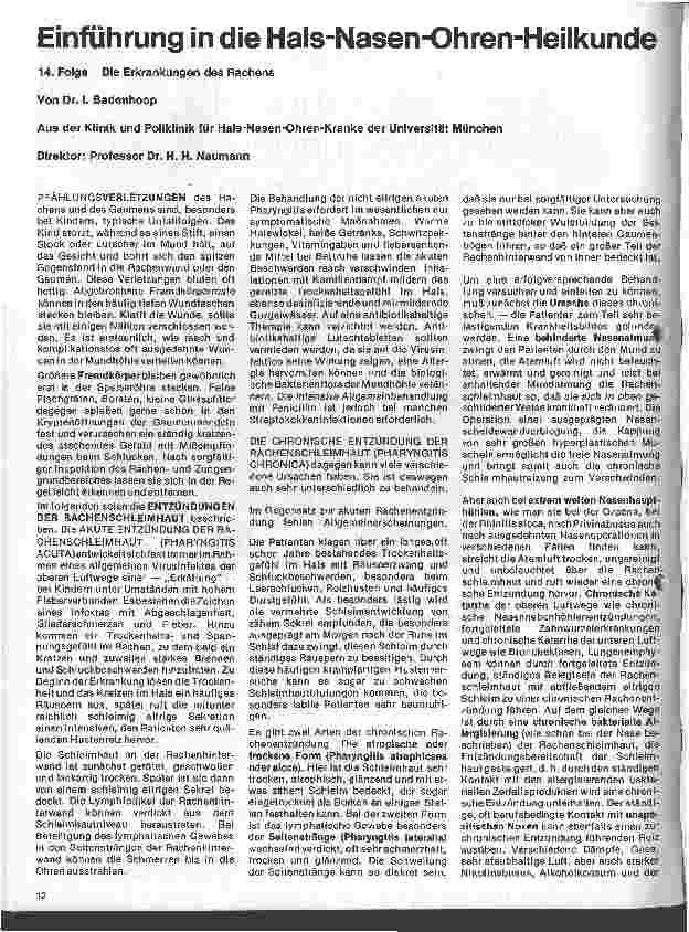 Vorschauseite 1: Einführung in die Hals - Nasen - Ohren - Heilkunde 14. Folge: Die Erkrankungen des Rachens