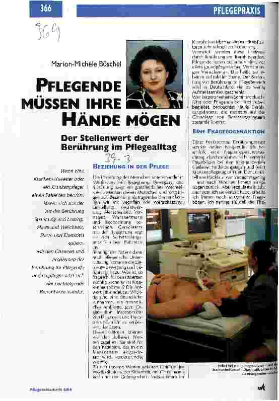 Vorschauseite 1: Pflegende müssen ihre Hände mögen Der Stellenwert der Berührung im Pflegealltag
