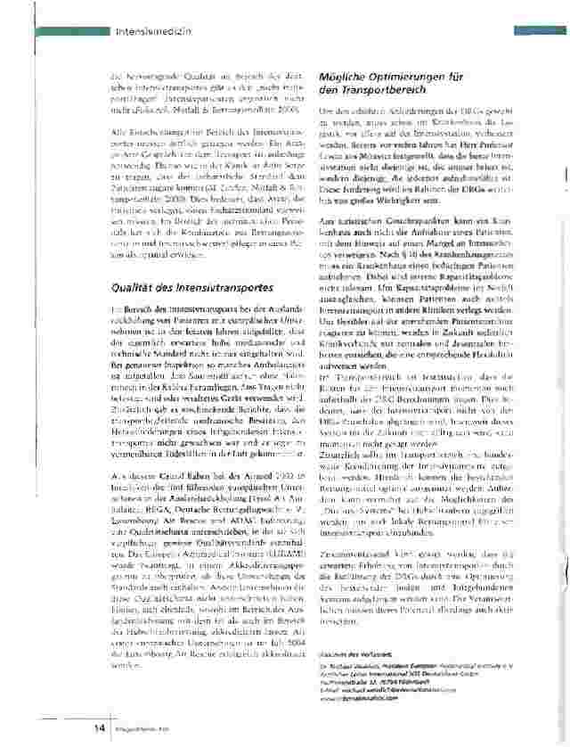Vorschauseite 3: Im Fluge in die nächste Klinik. .. Intensivtransporte müssen unter DRG-Bedingungen optimiert werden