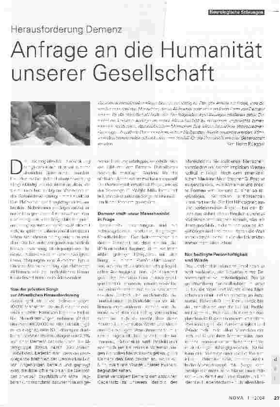 Vorschauseite 1: Anfrage an die Humanität unserer GesellschaftHerausforderung Demenz