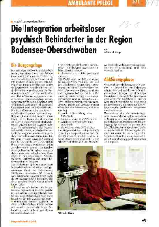 Vorschauseite 1: Die Integration arbeitsloser psychisch Behinderter in der Region Bodensee-Oberschwaben