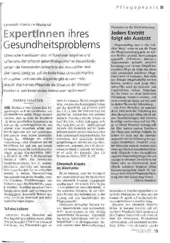 Vorschauseite 1: Expertinnen ihres Gesundheitsproblems. Chronisch Kranke im Akutspital