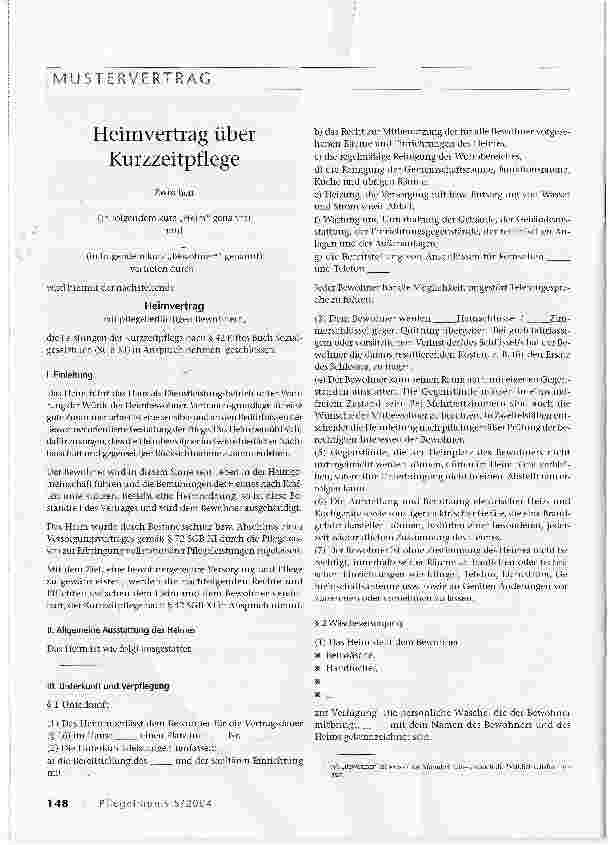 Vorschauseite 1: Heimvertrag über Kurzzeitpflege