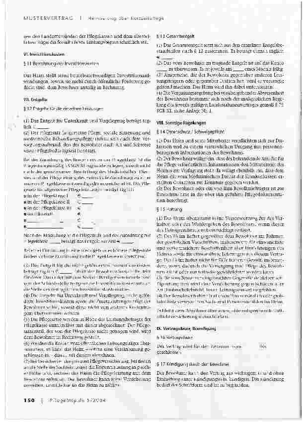 Vorschauseite 3: Heimvertrag über Kurzzeitpflege