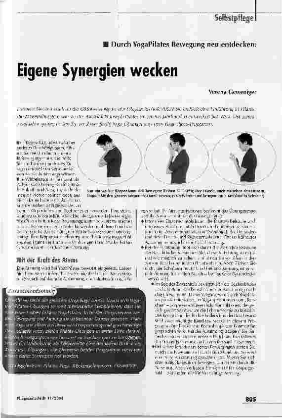 Vorschauseite 1: Eigene Synergien wecken. Durch YogaPilates Bewegung neu entdecken