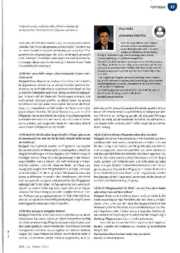 Vorschauseite 2: „Pflege ist nicht Kosten-, sondern Leistungsfaktor