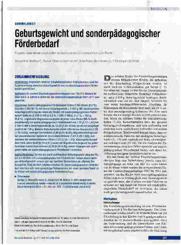 Vorschauseite 1: Geburtsgewicht und sonderpädagogischer Förderbedarf