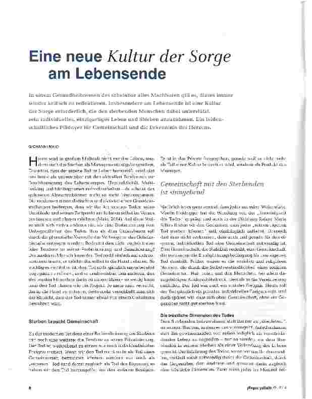 Vorschauseite 1: Eine neue Kultur der Sorge am Lebensende