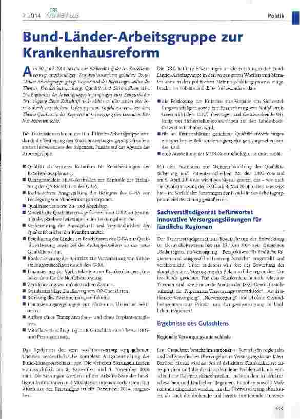 Vorschauseite 1: Bund-Länder-Arbeitsgruppe zur Krankenhausreform