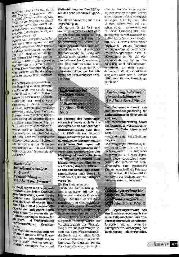 Vorschauseite 2: Bundespflegesatzverordnung 1995: Wichtige Änderungen des Regierungsentwurfs durch den Bundesrat Schwerpunkte und Begründungen