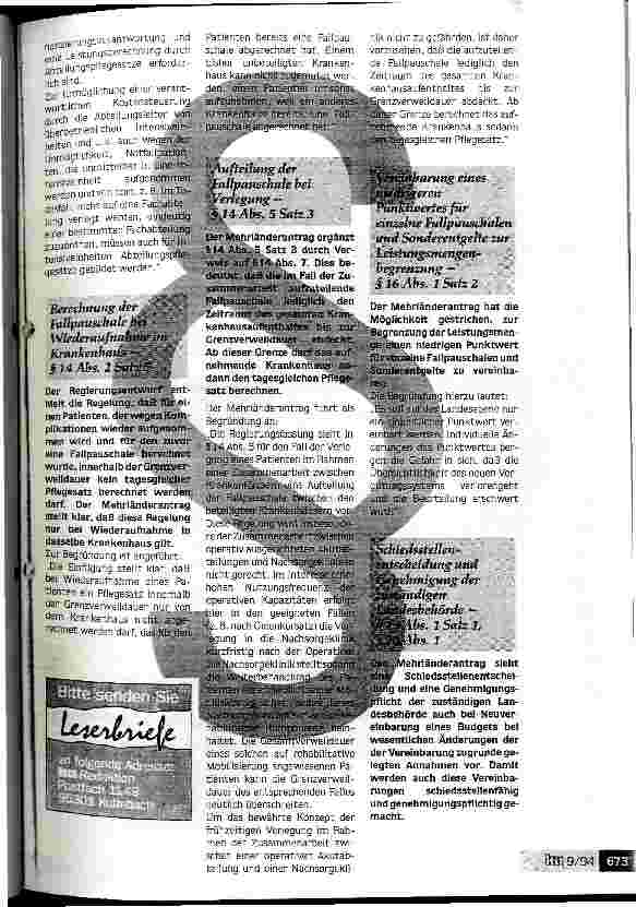 Vorschauseite 4: Bundespflegesatzverordnung 1995: Wichtige Änderungen des Regierungsentwurfs durch den Bundesrat Schwerpunkte und Begründungen