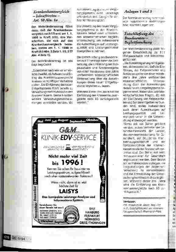 Vorschauseite 6: Bundespflegesatzverordnung 1995: Wichtige Änderungen des Regierungsentwurfs durch den Bundesrat Schwerpunkte und Begründungen