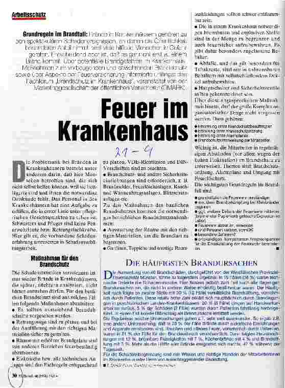 Vorschauseite 1: Feuer im Krankenhaus Grundregeln im Brandfall