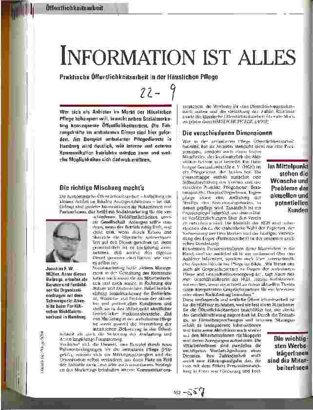 Vorschauseite 1: Information ist alles Praktische Öffentlichkeitsarbeit in der Häuslichen Pflege