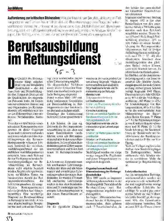 Vorschauseite 1: Berufsausbildung im Rettungsdienst Aufforderung zur kritischen Diskussion