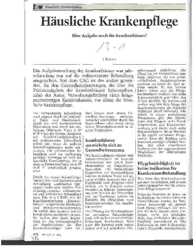 Vorschauseite 1: Häusliche Krankenpflege Eine Aufgabe auch für Krankenhäuser?