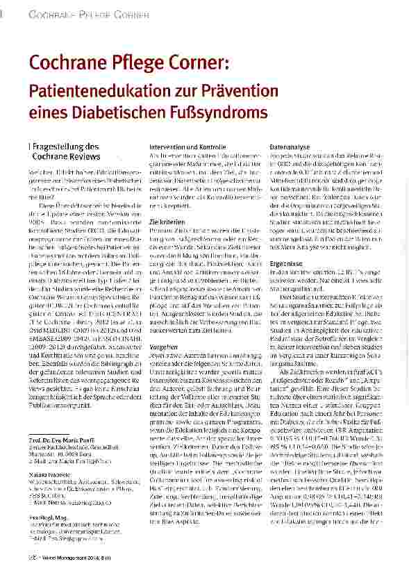 Vorschauseite 1: Cochrane Pflege Corner:Patientenedukation zur Prävention eines Diabetischen Fußsyndroms