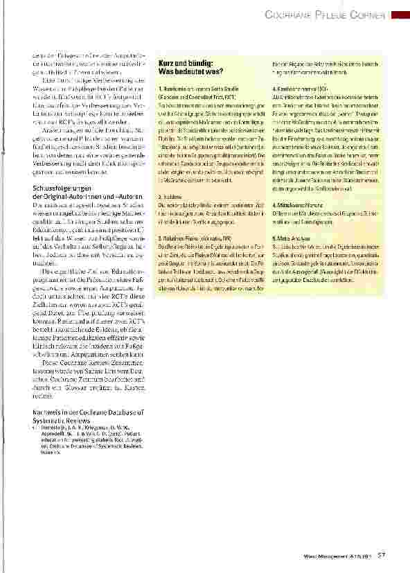 Vorschauseite 2: Cochrane Pflege Corner:Patientenedukation zur Prävention eines Diabetischen Fußsyndroms